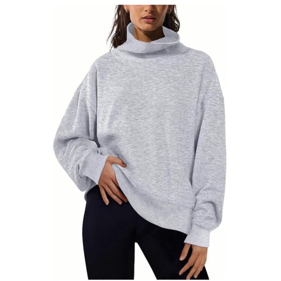 Gray Funnel Neck Sweatshirt | Oversized Cozy Pullover - Picture 1 of 3